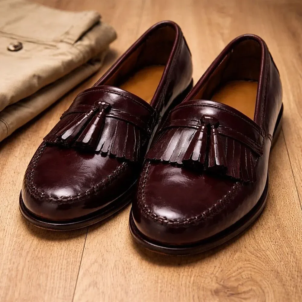 G.H. Bass Weejuns Tassel Loafer Leather Burgundy Mens 10D Preppy Classic